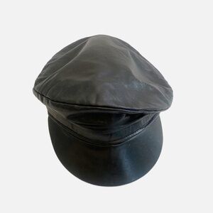 Vintage Black Leather Newsboy Hat Made in USA